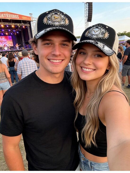 Unisex Black 7 Western Trucker Hat Vintage Cowboy Country Cute Baseball Cap